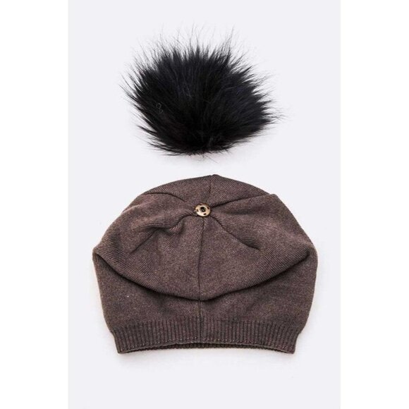 Raccoon Fur Pom Cashmere Blend Slouchy Beanie main image 9